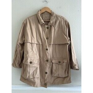 Macy McCoy Australia Tan Khaki Belted Safari Utility Trench Jacket Fur Cuffs